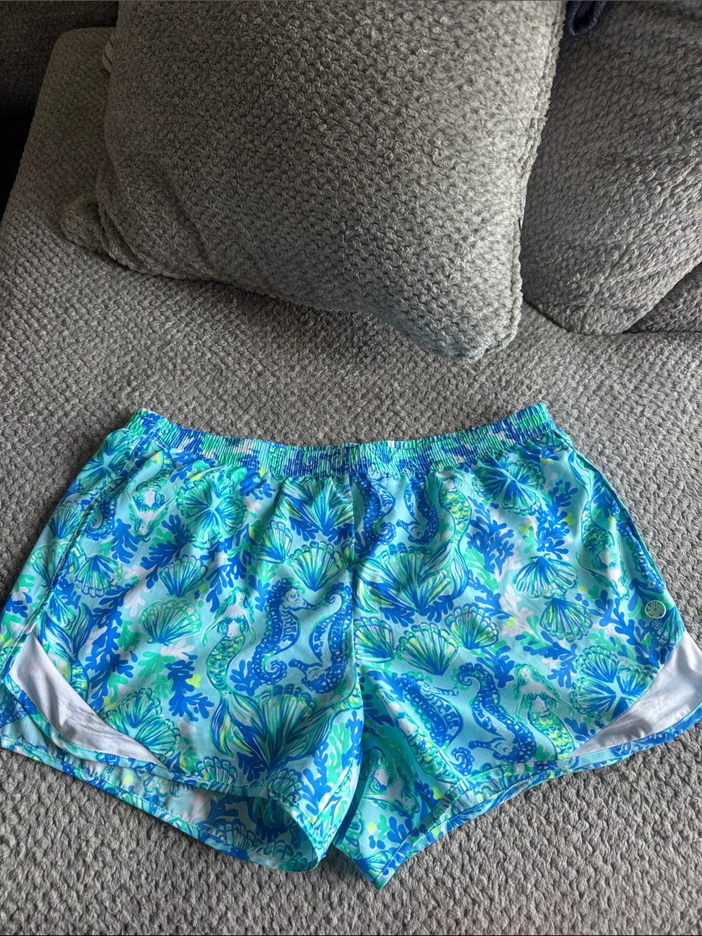 Lilly Pulitzer Blue & Green Seahorse Print Athletic Shorts